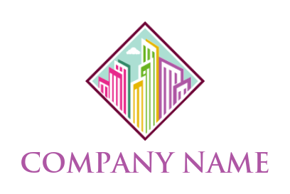 printing logo colorful buildings inside rhombus