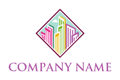 printing logo colorful buildings inside rhombus