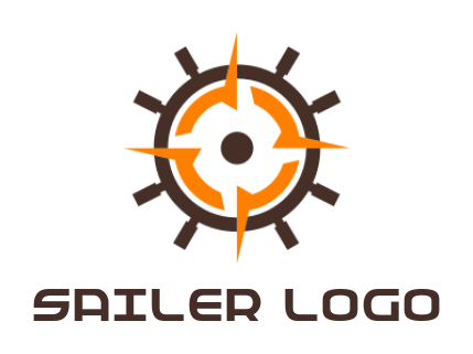 make a travel logo with compass in ship wheel 