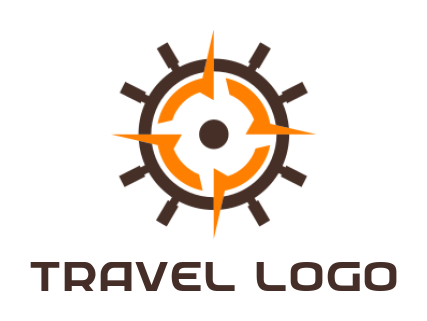 make a travel logo with compass in ship wheel