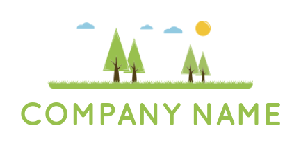 create a landscape logo cone trees with clouds and sun - logodesign.net