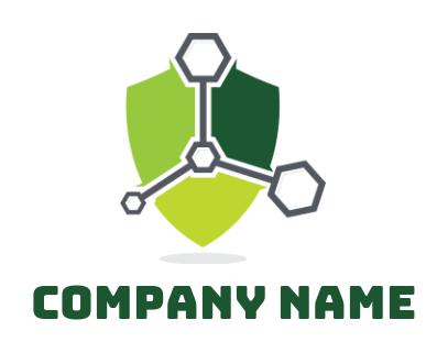 medical logo connecting molecule front of shield