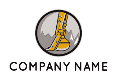 construction logo excavator in circle mountains