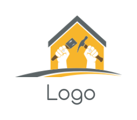 home improvement logo hands holding tools