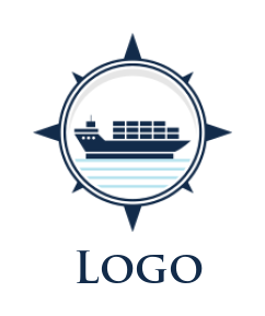 design a transportation logo container ship in compass with water