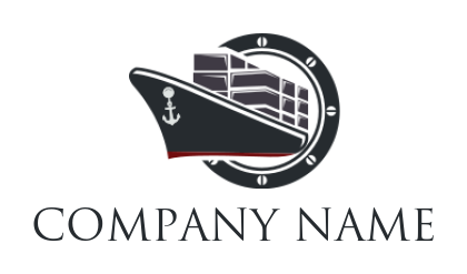 create a logistics logo container ship with anchor coming out of porthole