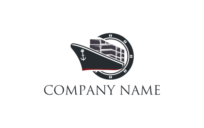 create a logistics logo container ship with anchor coming out of porthole