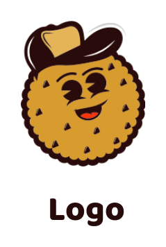 food logo laughing cookie wearing cap mascot