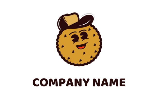 food logo laughing cookie wearing cap mascot