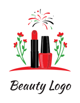 beauty logo cosmetics with flowers and fireworks