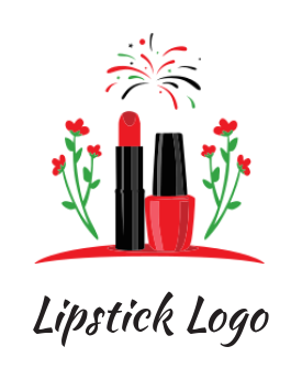 beauty logo cosmetics with flowers and fireworks