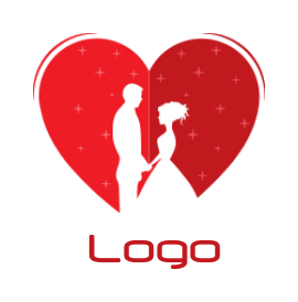 dating logo couple in heart with shining stars