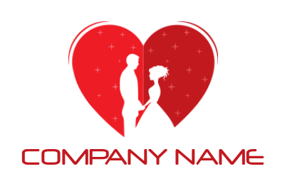 dating logo couple in heart with shining stars