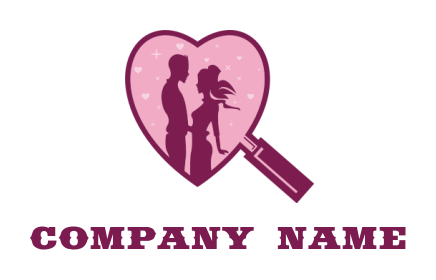 dating logo icon couple inside the heart shaped magnifying glass - logodesign.net