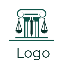 design a law firm logo court pillar with sword and balance