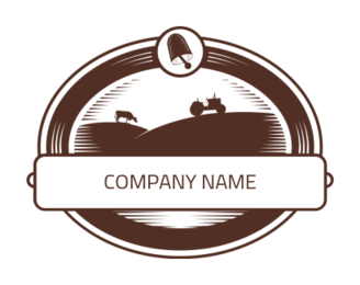 agriculture logo illustration cow and tractor on field emblem - logodesign.net