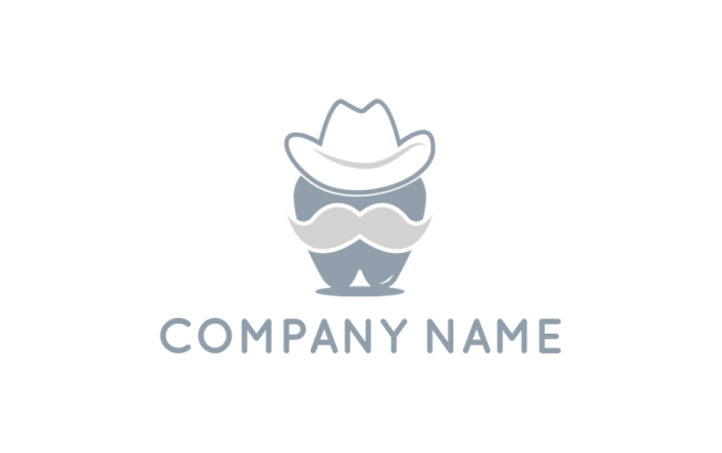 medical logo icon cowboy tooth with hat and mustache - logodesign.net