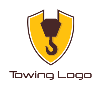 make a construction logo crane hook in shield