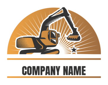 construction logo excavator in front of rays