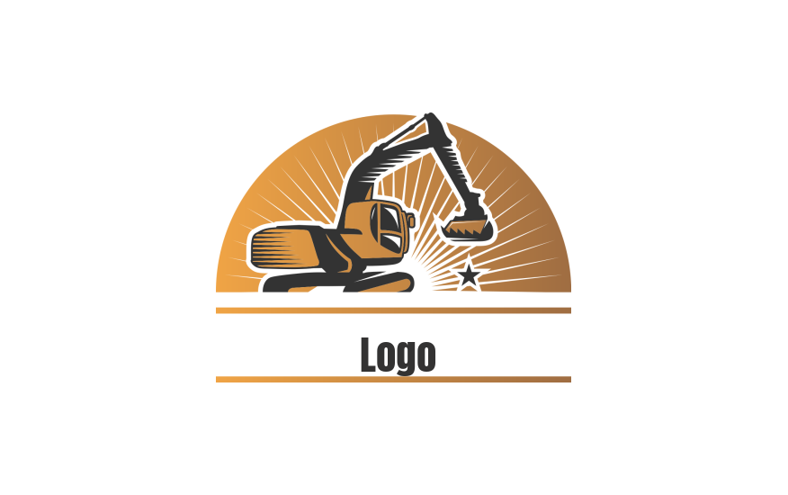 construction logo excavator in front of rays