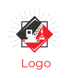 design a construction logo crane truck inside rhombus shape with rays