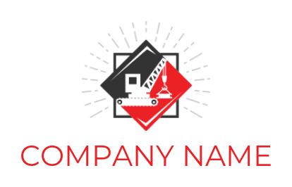 design a construction logo crane truck inside rhombus shape with rays