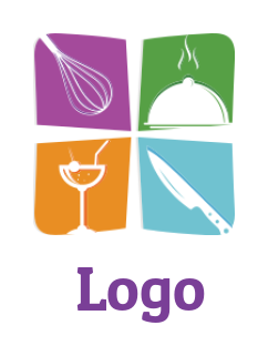 restaurant logo whisk cloche knife in squares