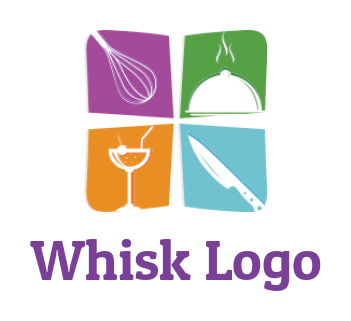 restaurant logo whisk cloche knife in squares