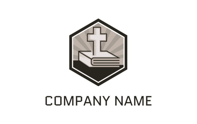 logo creator uses cross and bible with sun
