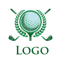 cross golf clubs and ball with laurels