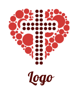 religious logo online cross in front of dotted heart 