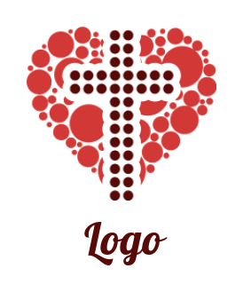 religious logo online cross in front of dotted heart 