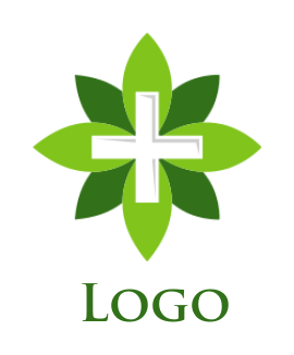 design a medical logo cross inside leaves forming flower