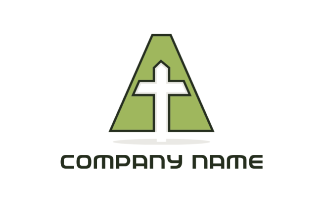 Cross Behind Lettering Example cross in front of mountain inside hexagon | Logo Template by LogoDesign.net