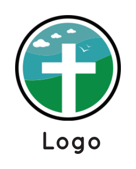 cross icon in circle with landscape 