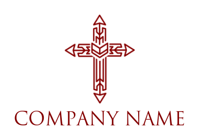 religious logo of cross line art arrow patterns