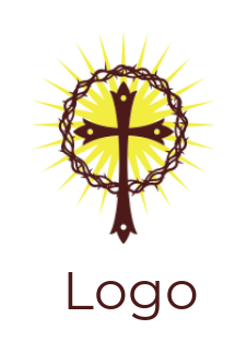 create a religious logo cross of Christ with crown of thorn and sun