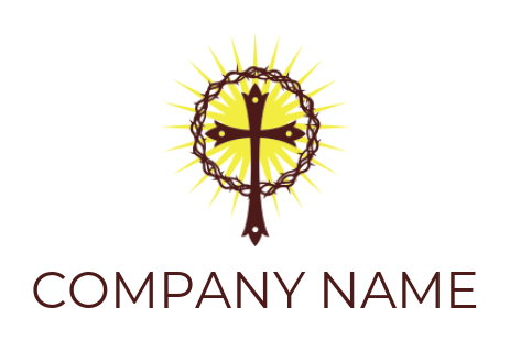 create a religious logo cross of Christ with crown of thorn and sun