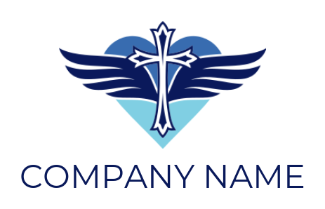 design a religious logo cross of Christianity with wings and heart 