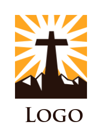 religious logo cross on mountains rays in square