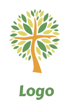 logo of cross tree with scattered leaves 