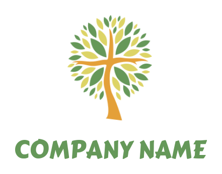 logo of cross tree with scattered leaves 