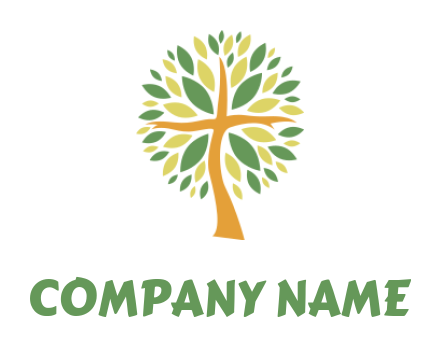 logo of cross tree with scattered leaves 