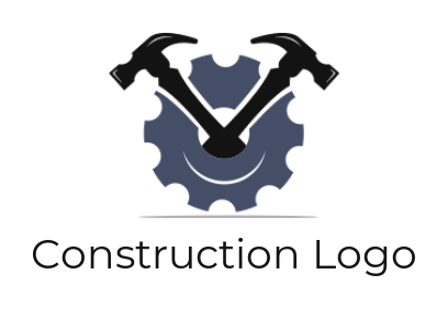 construction logo maker crossed hammers coming out from gear
