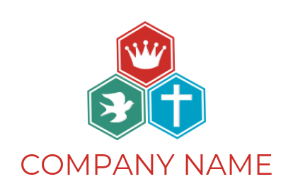 religious logo crown dove and cross in hexagon