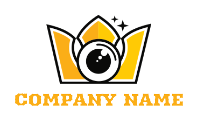 photography logo crown with camera lens stars