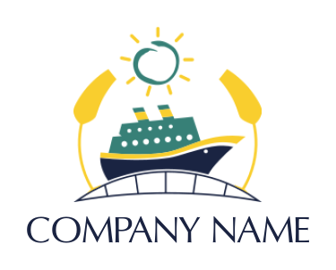 Travel logo cruise ship on bridge sun reeds