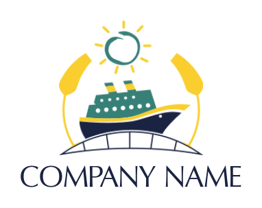 travel logo maker cruise ship on bridge with sun and reeds - logodesign.net