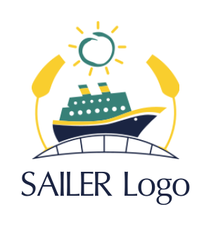 travel logo maker cruise ship on bridge with sun and reeds - logodesign.net