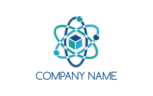 make a research logo cube inside atom energy field - logodesign.net